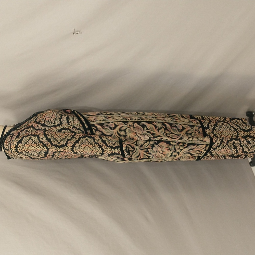 Woven Tapestry Dress Vintage OOAK Black Velvet Trim See Measure Long Sleeve Maxi - Picture 6 of 15